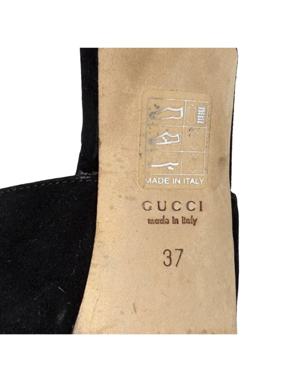 GUCCI Sofia Black Suede Crystal Embellished Heels Ankle Strap Platform Size 37 - Picture 10 of 16